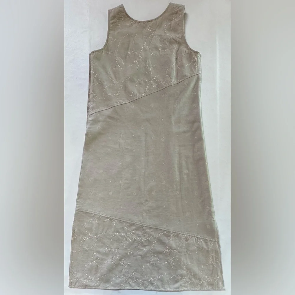 Linen Blend Sleeveless Embroidered Eyelet Maxi Dress (S) - Picture 7 of 16